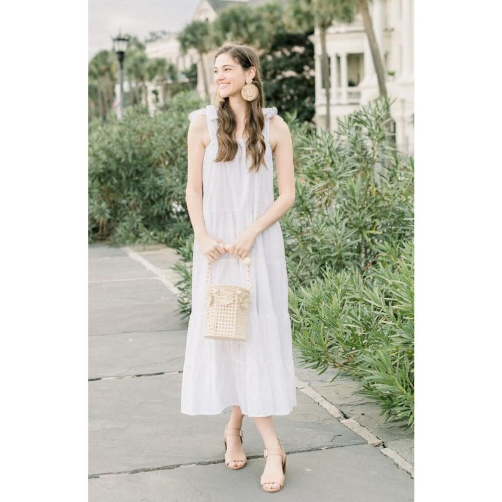 NEW Victoria Dunn King Street Tie Strap Maxi Dress in Eyelet White